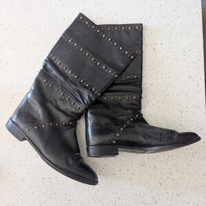 Black Leather Studded Women's Boots Stuart Weitzman Size 9.5